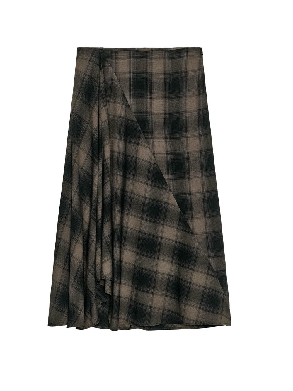Zara Plaid Asymmetrical Midi Skirt in Brown and Black